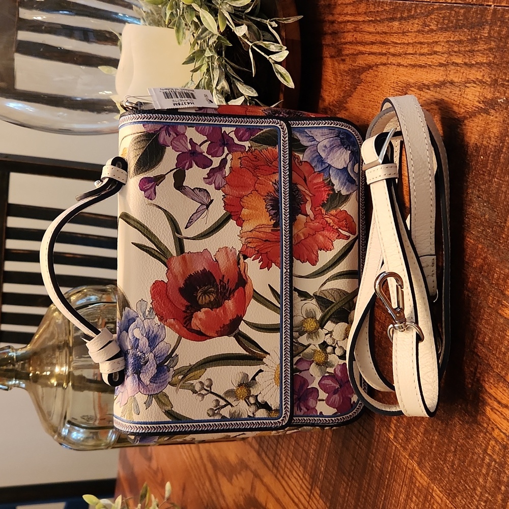 Brighton White Floral Crossbody Bag with Red, Purple and Blue Blooms